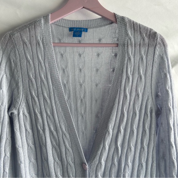 White + Warren Cashmere Longline Lightest Blue Cardigan Duster Sweater Sz Small - Picture 7 of 9